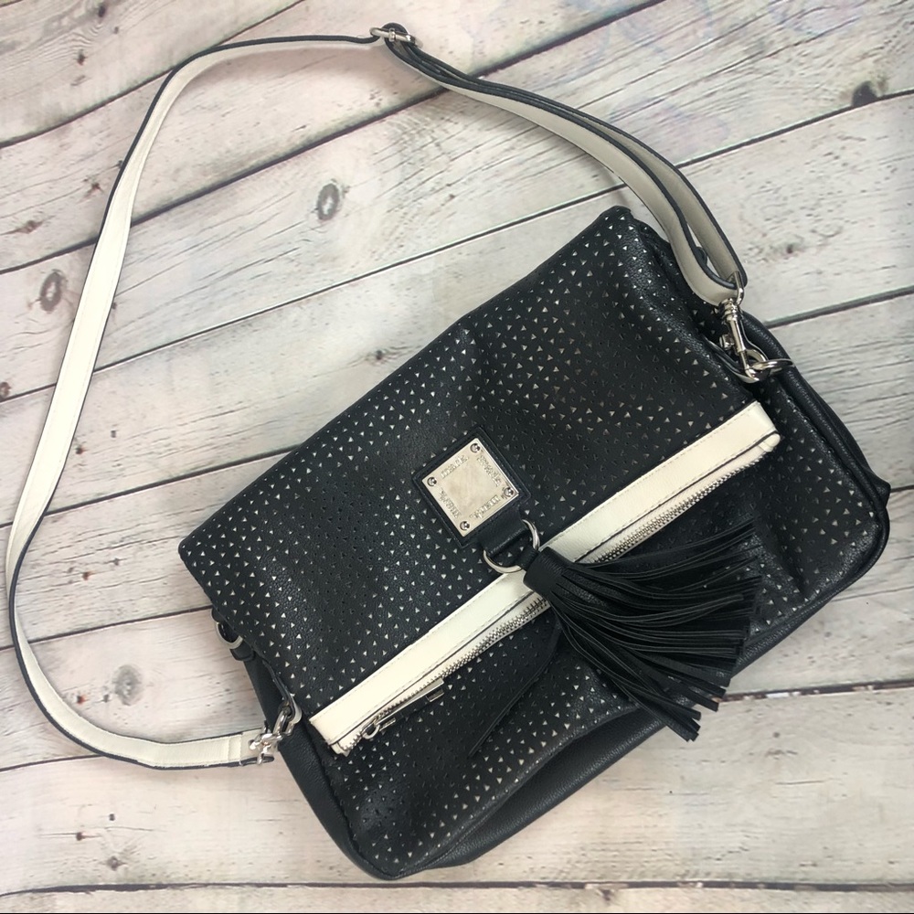 MARK Crossbody Black & White Handbag Hot Pink Interior Adjustable Strap Medium